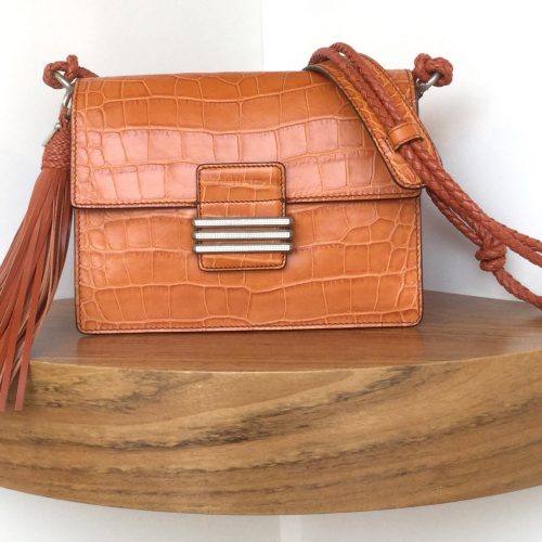 Bolso bandolera ETRO de piel grabada de coco y ante color naranja