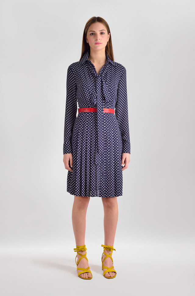 Vestido de Michael Kors Collection azul con lunares blancos 100% seda