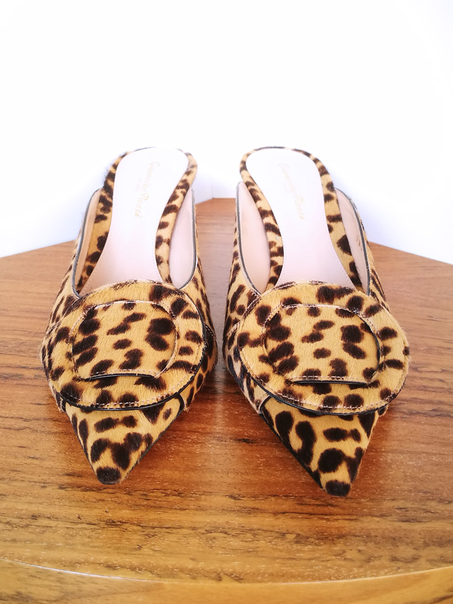 Zapato mule leopardo de Gianvito Rossi, piel de potro, suela cuero, color natural